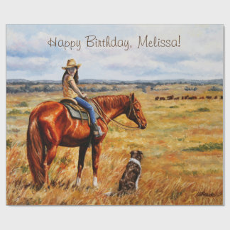 Little Cowgirl on Cattle Horse Wrapping Paper