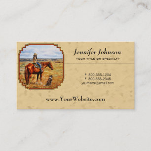 Little Cowgirl on Cattle Horse Yellow Business Card