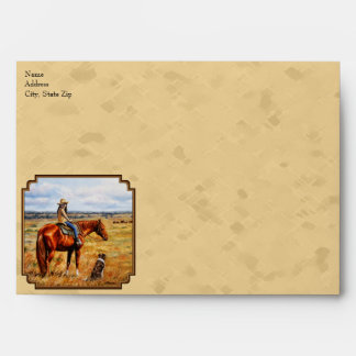Little Cowgirl on Cattle Horse Yellow Envelope