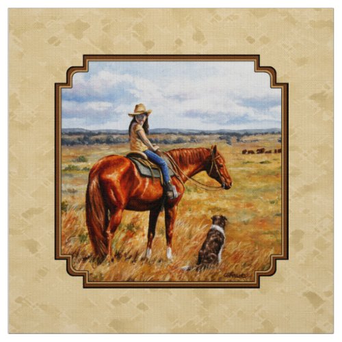 Little Cowgirl on Cattle Horse Yellow Fabric