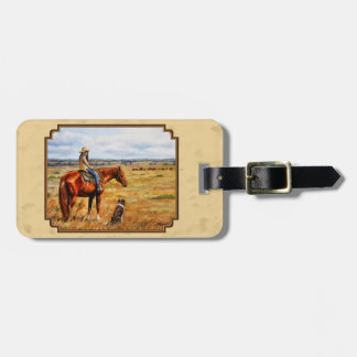 Little Cowgirl on Cattle Horse Yellow Luggage Tag