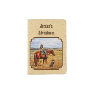 Little Cowgirl on Cattle Horse Yellow Passport Holder