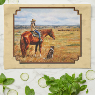 Little Cowgirl on Cattle Horse Yellow Towel