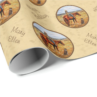 Little Cowgirl on Cattle Horse Yellow Wrapping Paper