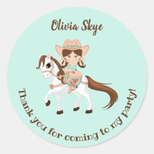 Little Cowgirl on Horse Girls Birthday Classic Round Sticker