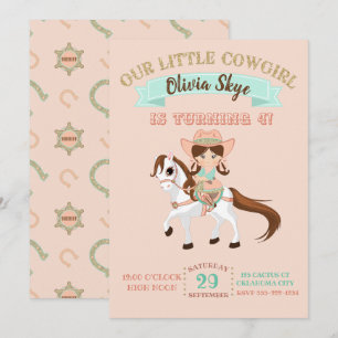 Little Cowgirl on Horse Girls Birthday Invitation
