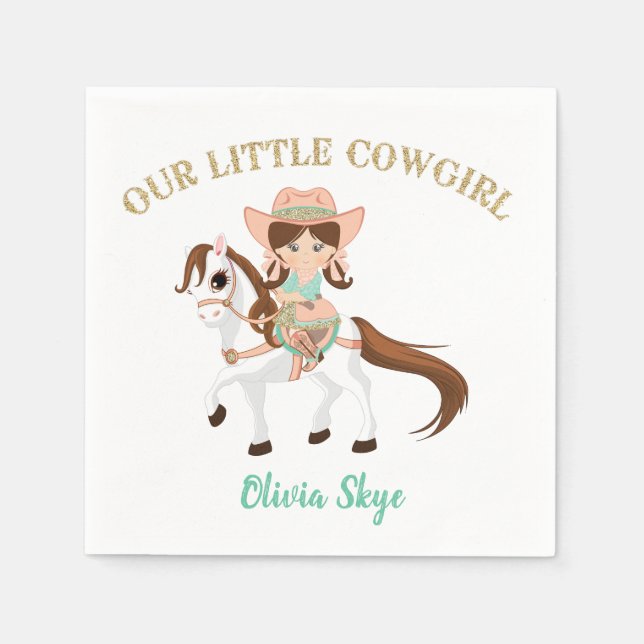 Little Cowgirl on Horse Girls Western Birthday Napkins (Front)