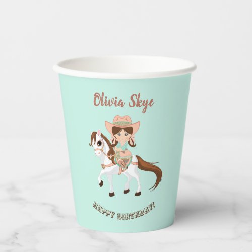 Little Cowgirl on Horse Girls Western Birthday Paper Cups