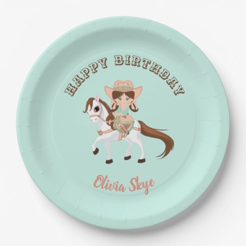 Little Cowgirl on Horse Girls Western Birthday Paper Plates