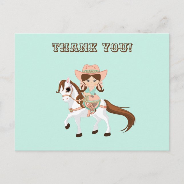 Little Cowgirl on Horse Girls Western Thank You Postcard (Front)