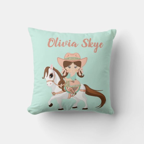 Little Cowgirl on Horse Girls Western Throw Pillow