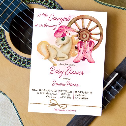 Little cowgirl on the way horses baby shower invitation