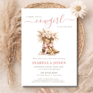 Little Cowgirl On The Way Pink Western Baby Shower Invitation