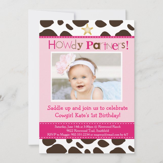 Little Cowgirl Party Invitation (Front)