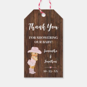 Little Cowgirl Pink Baby Shower Faux Wood Favor Gift Tags