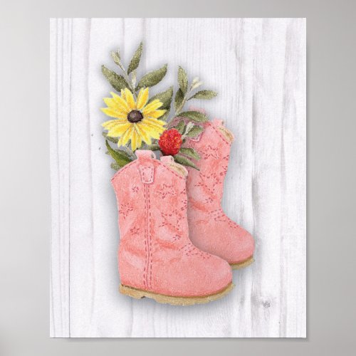 Little Cowgirl Pink Bootie Nursery Art Print