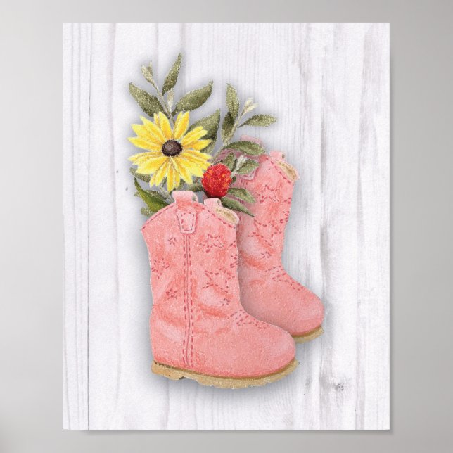 Little Cowgirl Pink Bootie Nursery Art Print (Front)