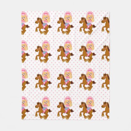 Little Cowgirl Pink Polka Dot Fleece Blanket