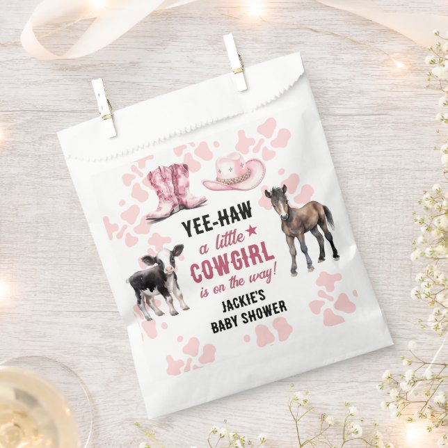 Little Cowgirl Pink Rodeo Baby Shower Favor Bag (Clipped)