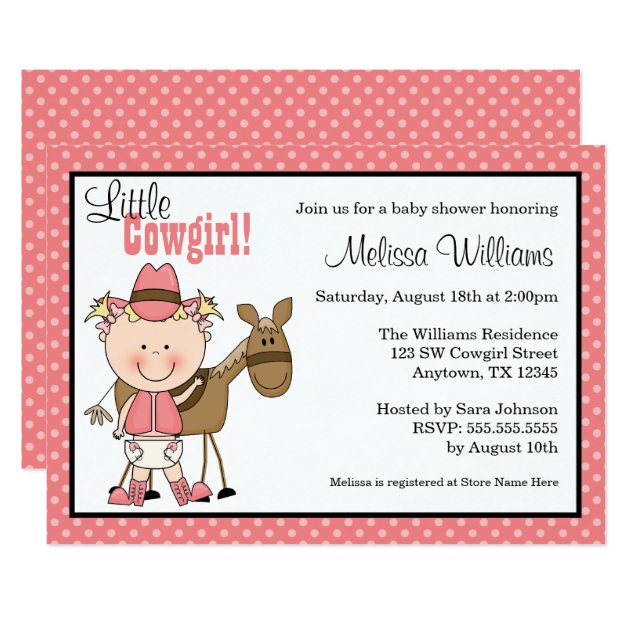 Little Cowgirl Polka Dots Baby Shower Invitations