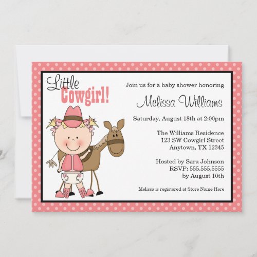 Little Cowgirl Polka Dots Baby Shower Invitations