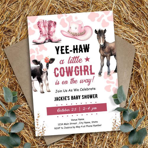 Little Cowgirl Rodeo Animals Baby Shower Invitation
