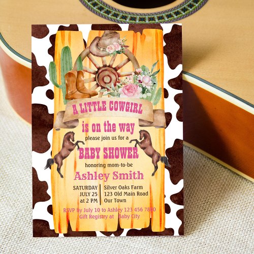 Little cowgirl rodeo horses western baby shower invitation