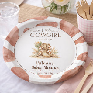 Little Cowgirl Rustic Cowhide Girl Baby Shower Paper Plates