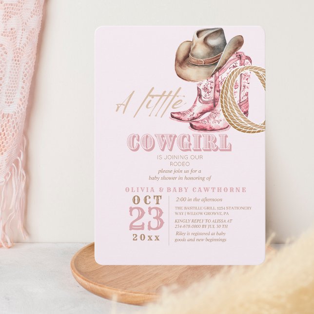 Little Cowgirl Western Baby Girl shower Blush pink Invitation (Creator Uploaded)
