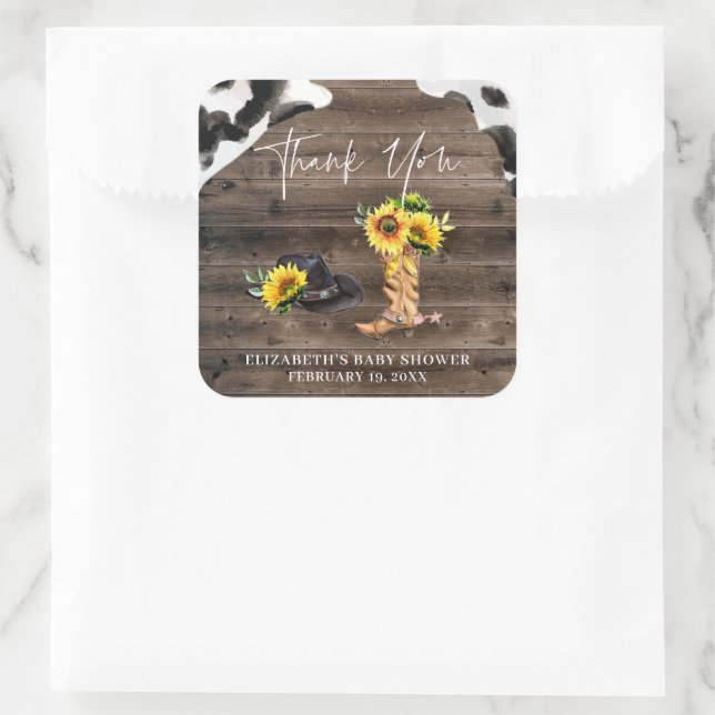 Little Cowgirl | Western Baby Shower Favor Square Sticker (Bag)