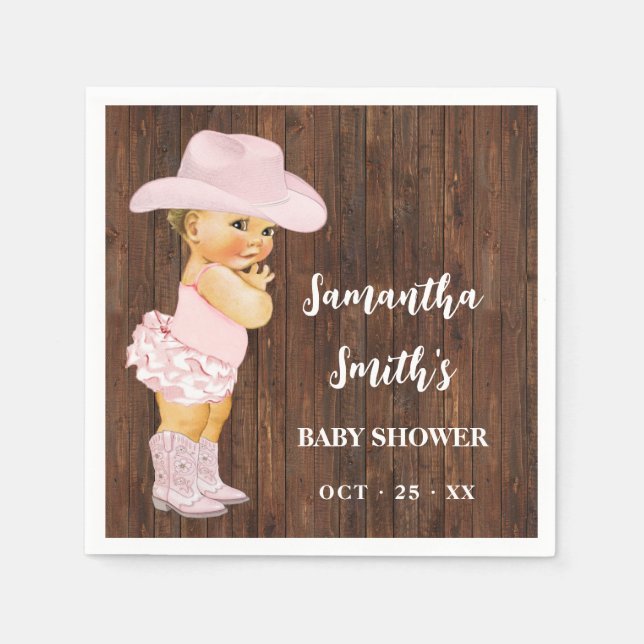 Little Cowgirl Western Baby Shower Party Decor Napkins (Front)