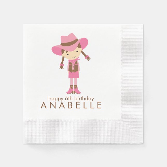 Little Cowgirl Western Birthday Party Paper Napkins (Front)