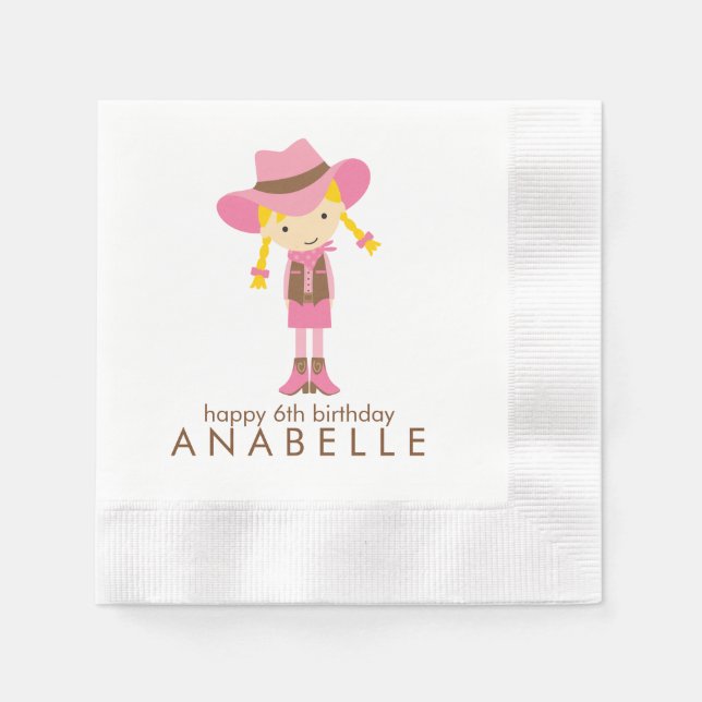 Little Cowgirl Western Birthday Party Paper Napkins (Front)