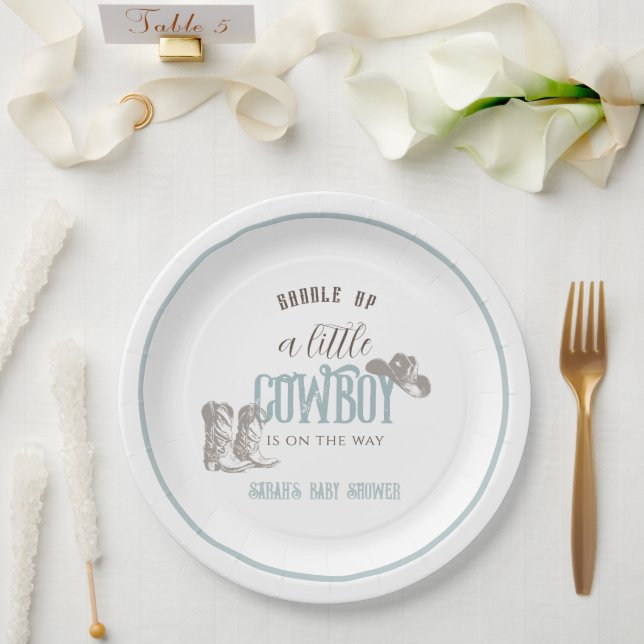 Little Cowgirl Western Blue Boy Baby Shower Paper Plates (Wedding)
