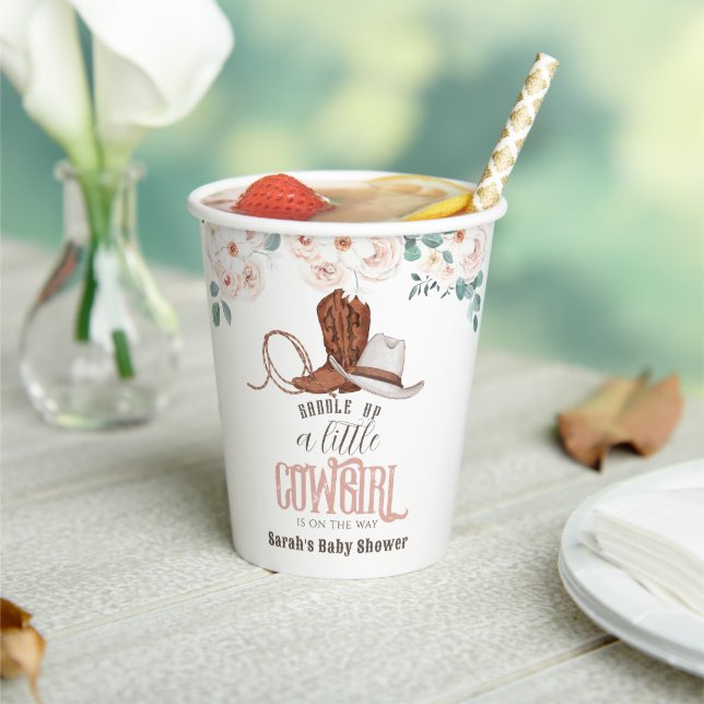 Little Cowgirl Western Floral Baby Shower Paper Cups (Insitu)