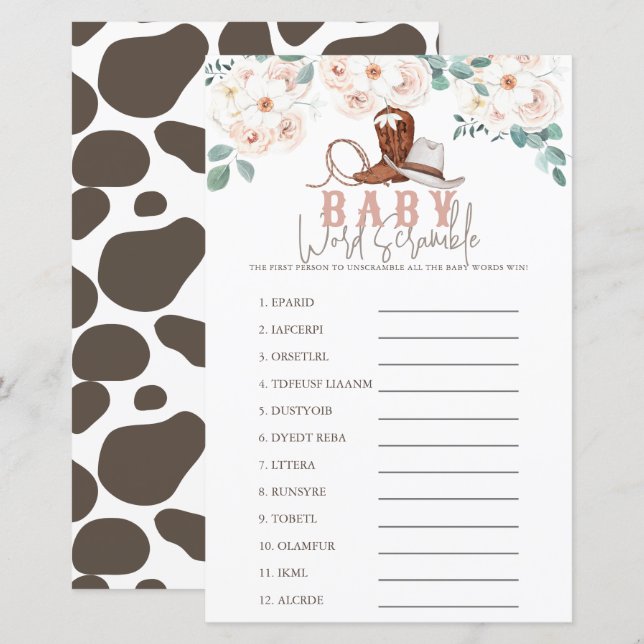 Little Cowgirl Western Floral Baby Word Scramble (Front/Back)