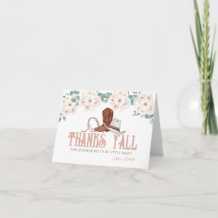 Little Cowgirl Western Floral Girl Baby Shower Letterpress Thank You Card