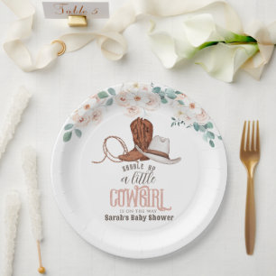 Little Cowgirl Western Floral Girl Baby Shower Paper Plates