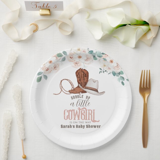 Little Cowgirl Western Floral Girl Baby Shower Paper Plates (Wedding)