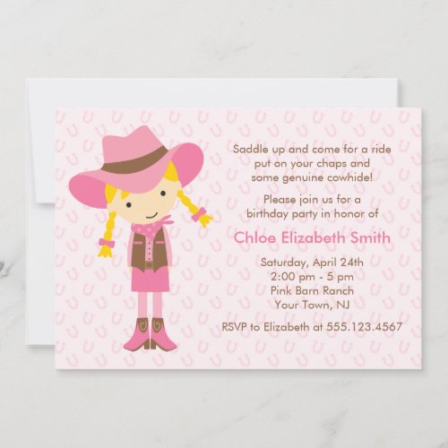 Little Cowgirl Western Girls Birthday Party Invitation