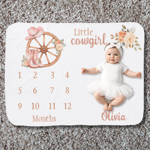 Little Cowgirl Western Milestone Baby Blanket