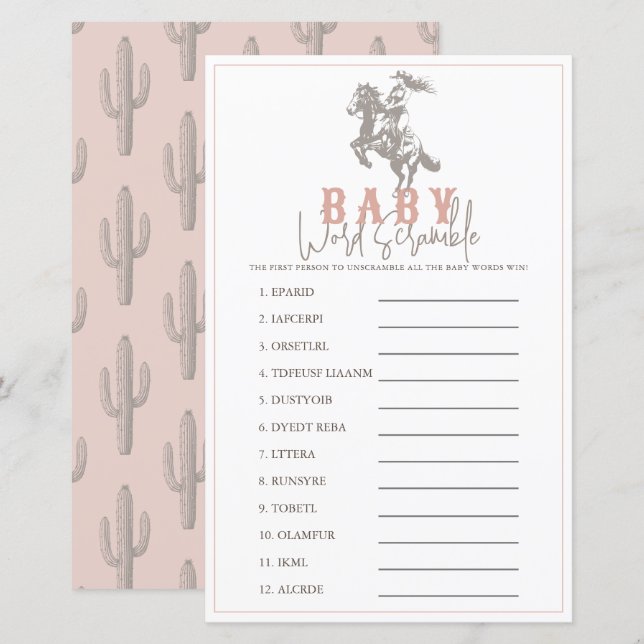 Little Cowgirl Western Pink Baby Word Scramble (Front/Back)