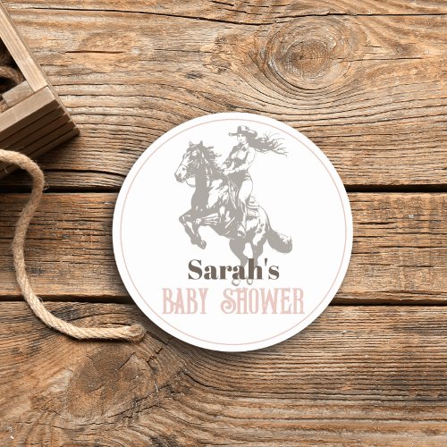 Little Cowgirl Western Pink Girl Baby Shower Classic Round Sticker