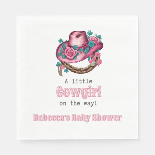 Little Cowgirl Western Pink Hat Floral Baby Shower Napkins