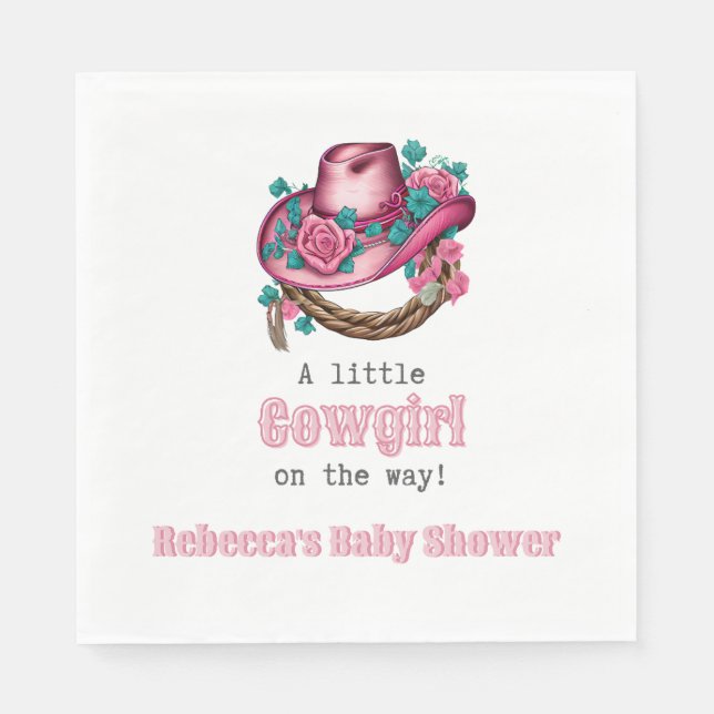 Little Cowgirl Western Pink Hat Floral Baby Shower Napkins (Front)