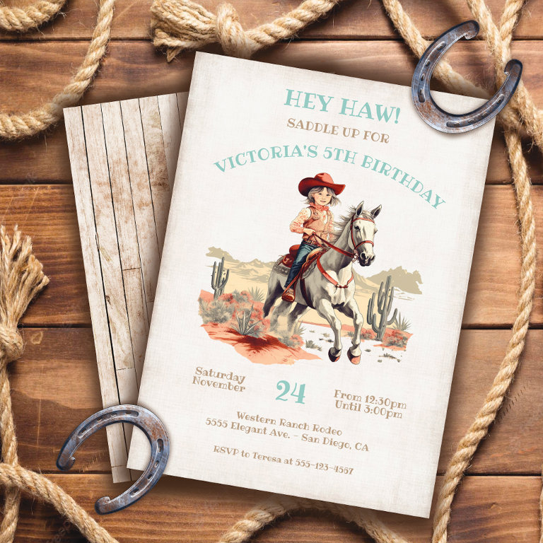 Little Cowgirl Western Pony Birthday Party Invitation