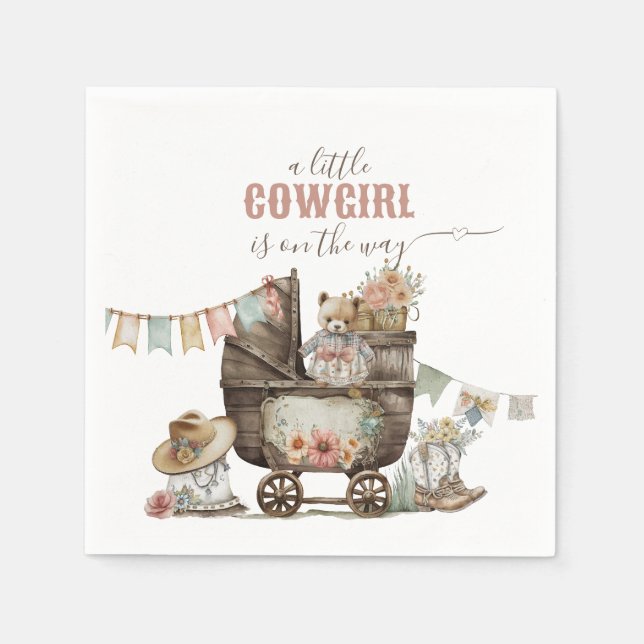 Little cowgirl Wild West Boho Baby Girl Shower Napkins (Front)