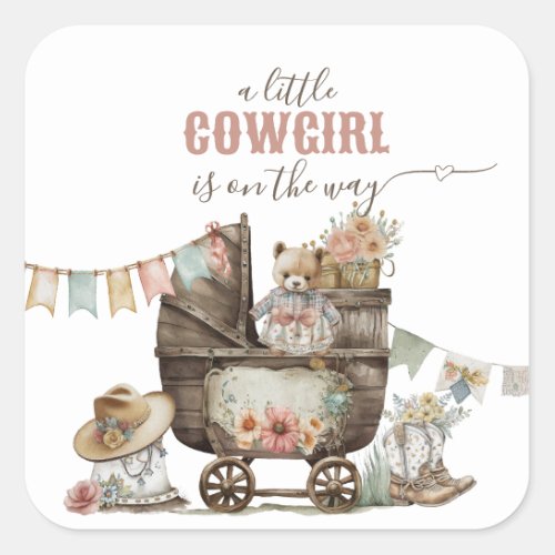 Little cowgirl Wild West Boho Baby Girl Shower Square Sticker