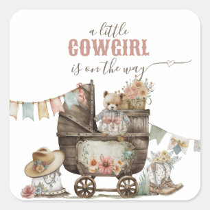 Little cowgirl Wild West Boho Baby Girl Shower Square Sticker