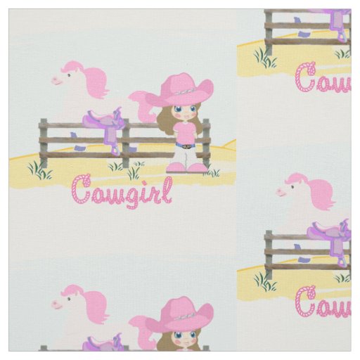 Little Cowgirl With Horse And Saddle Fabric